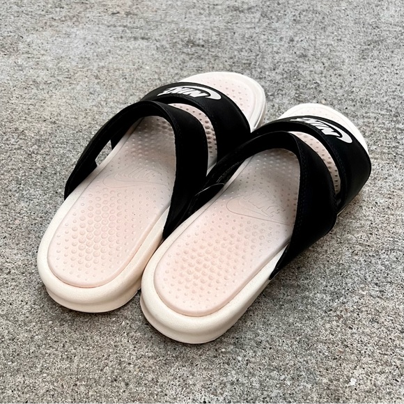 WMNS BENASSI DUO ULTRA BLACK CREAMS PEACHES SLIDES - Picture 6 of 6